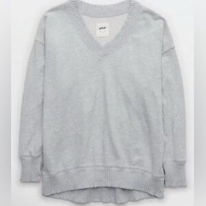 Aerie Down To Earth Gray Sweatshirt V Neck Size S Comfort Oversized